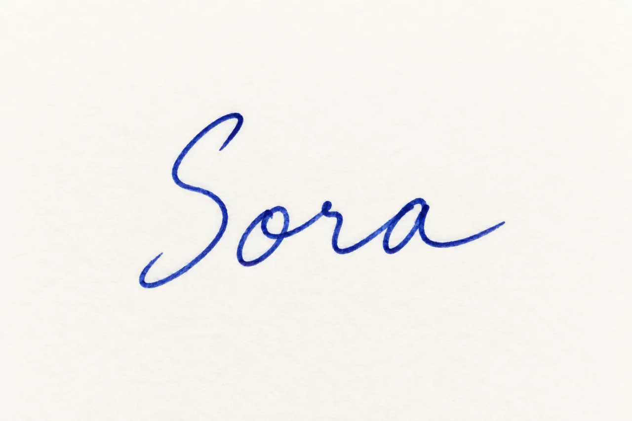 Sora written in simple blue handwriting as a reference
